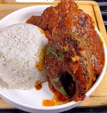 •Fried Fish in Tomato Stew  GHS 135 •(With a side of Plain rice/ Boiled yam/ Boiled plantain/potato)