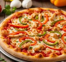 CHICKEN PIZZA. 75/ 85/ 120/ 165gh ( shredded chicken, cheese, sauce) Tomato, onions, green pepper Oregano leaves